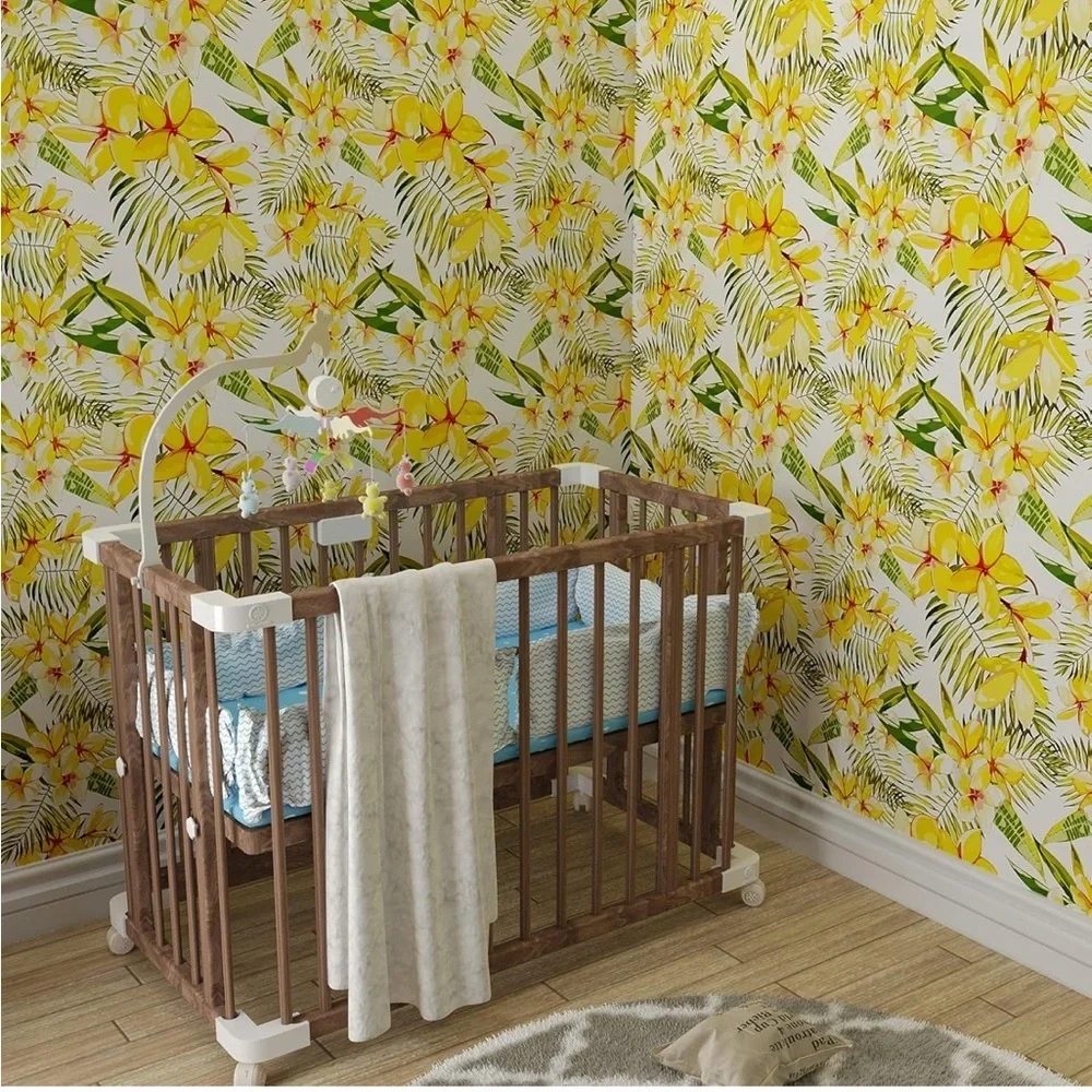 24"x354" Yellow Floral Wallpaper Leaf Peel Stick Contact Removable Self Adhesive - Picture 5 of 8